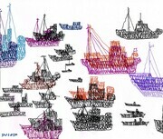 DUCOTE; Fishing Fleet, hand drawn, ink on paper, digitally manipulated, available as a limited edition print