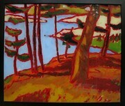 DUCOTE; Island Landscape; oil reverse painted on glass