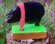DUCOTE; This Little Piggy..., wood, paint, leather, metal, 8.5 x 11 x 6, available