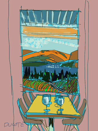 DUCOTE; View at Liquidity Winery, OK Falls, B.C.; digital painting, SOLD