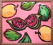 DUCOTE; Yellow Plums and Figs; oil reverse painted on glass available