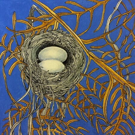 TAYLOR, She Built Her Nest on a Clear Blue Sky Day, ink and watercolour SOLD