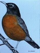 TAYLOR; ; The Early Bird...; ink drawing on paper with w/c staining, mounted on wooden cradle, finished with resin; 4"x3" SOLD