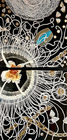 TAYLOR, The Importance of Plankton with Jelly, diptych, acrylic and resin on wood cradle, 20 x 10, available