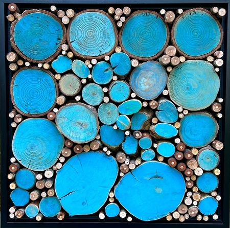 TAYLOR, The importance of Trees (cerulean), wood and paint, 16 x 16 available